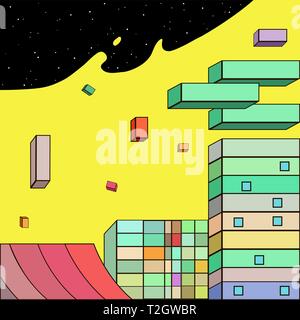 Colorful futuristic city in cartoon style. Vector illustration. Stock Vector