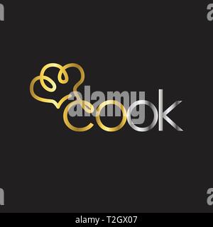 Cook text and Chef hat line logo icon vector template Stock Vector