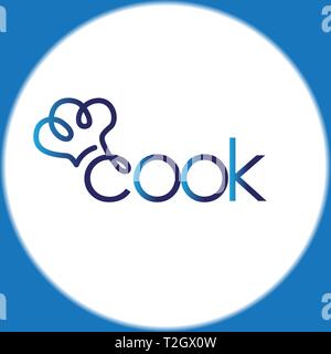 Cook text and Chef hat line logo icon vector template Stock Vector