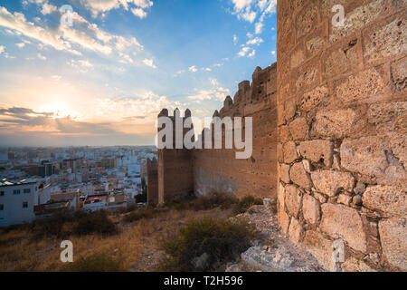 Walls of Alcazaba of Malaga at sunset in Almeria, Spain, Europe Stock Photo
