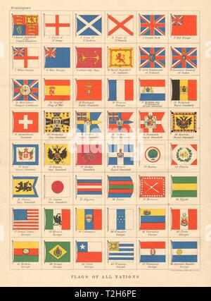 NATIONAL FLAGS Ensigns, Royal & Imperial Standards JOHNSTON 1892 old print Stock Photo