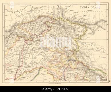 BRITISH INDIA NORTH Jammu Kashmir Punjab Himalayas JOHNSTON 1892 old map Stock Photo