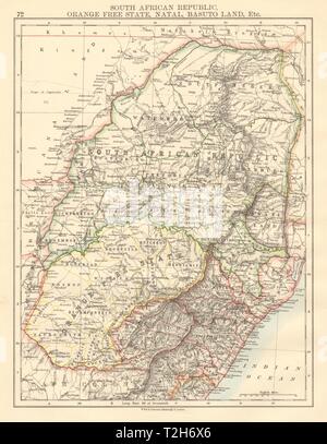 Map of South African republic, Orange Free State and Natal circa 1900 ...