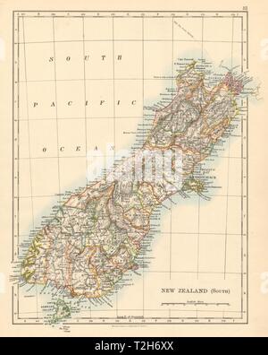 SOUTH ISLAND NEW ZEALAND Showing counties Telegraph cables JOHNSTON 1892 map Stock Photo