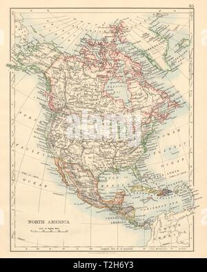 NORTH AMERICA POLITICAL Greenland 'Danish America' USA Canada Mexico 1892 map Stock Photo