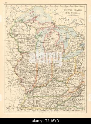 USA MID WEST Wisconsin Michigan Illinois Ohio Indiana Kentucky TN 1892 old map Stock Photo