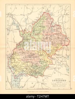 COUNTY LONGFORD. Antique county map. Leinster. Ireland. BARTHOLOMEW 1886 Stock Photo