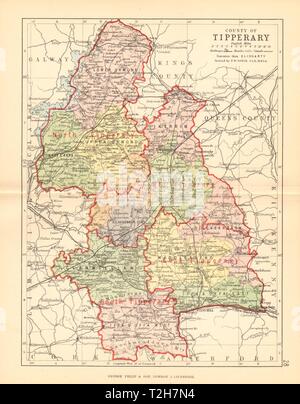 COUNTY TIPPERARY. Antique county map. Munster. Ireland. BARTHOLOMEW 1886 Stock Photo