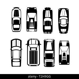 Cars silhouette Transport top view icon set isolated vector illustration in flat style Stock Vector