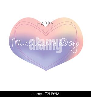 Happy Mothers Day post card. Calligraphy, lettering with wide heart on white background Stock Vector