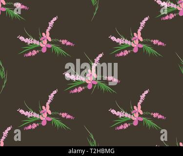 Seamless vector floral pattern with lavender flowers in the flat and a sketch style. Outline style vector illustration. Stock Vector