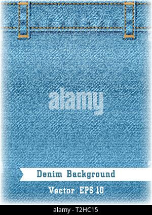 Realistic blue jeans background. Denim texture with jeans belt. Vector illustration. Stock Vector