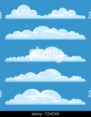 Big set of vector cartoon clouds. 5 different cloud. Stock Vector