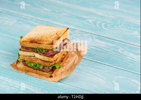 sandwich katsu sando with beef steak. wagyu katsu. japanese cuisine traditional food. Trendy healthy fast food snack Stock Photo