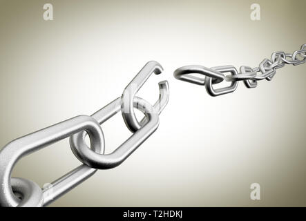 3D rendering of broken chains against a plain background Stock Photo