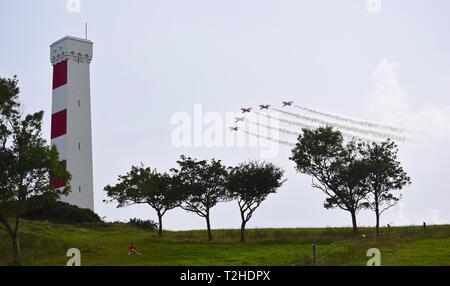 Red Arrows aerobatic display 170817 Stock Photo