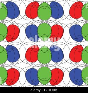 Modern Minimalist RGB Easter Egg Seamless Pattern on White. Simple Line Drawing Stock Vector