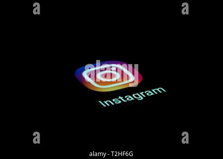 Instagram app icon on a display, social network, social media, mobile phone, smartphone, tablet, Germany Stock Photo