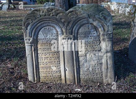 Jewish double grave on a historical Jewish cemetery, Schnaittach, Middle Franconia, Bavaria, Germany Stock Photo