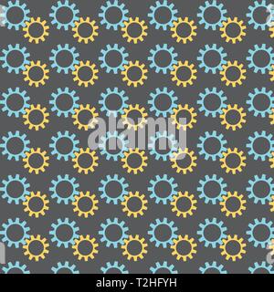 Cogwheel vector pattern in blue and yellow an a dark background Stock Vector