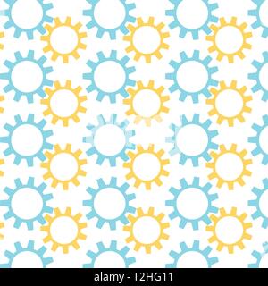 Cogwheel vector pattern in blue and yellow an a white background Stock Vector