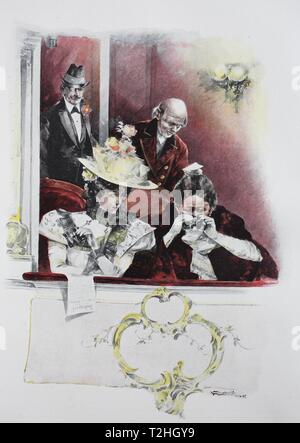 Four people in the lodge of an opera, 1899, historical illustration, Germany Stock Photo
