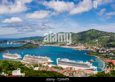 Ships at Cruise Terminal on Charlotte Amalie, St. Thomas, US Virgin Islands, Caribbean Stock Photo