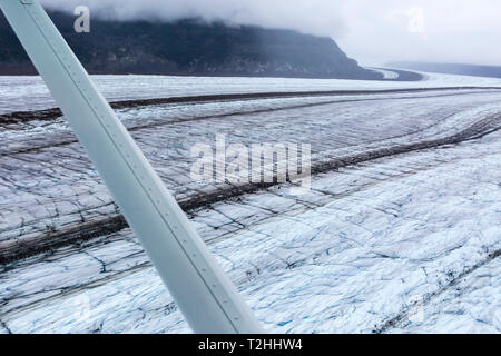 Aerial view of the Meade Glacier, a valley glacier formed in the Chilkat Range near Haines, Alaska, United States of America Stock Photo