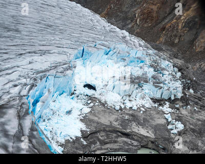 Aerial view of the Meade Glacier with calved ice in the Chilkat Range near Haines, Alaska, United States of America Stock Photo