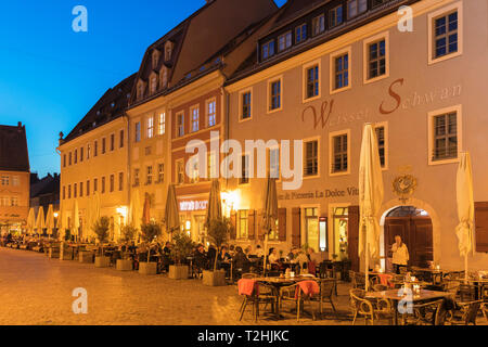 Sidewalk restaurants at the market place, Pirna, Saxon Switzerland, Saxony, Germany, Europe Stock Photo
