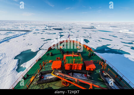 Bow of the Icebreaker '50 years of victory' on its way to the North Pole, Arctic Stock Photo