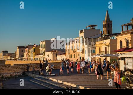 Tourists in the town of Alghero, Sardinia, Italy, Europe Stock Photo