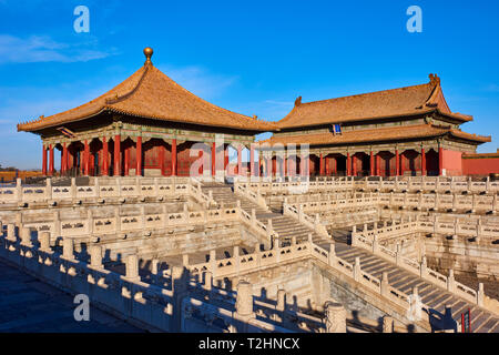 Hall of Preserving Harmony (in the background) with Hall of Central Harmony, Forbidden City, Beijing, China, East Asia Stock Photo