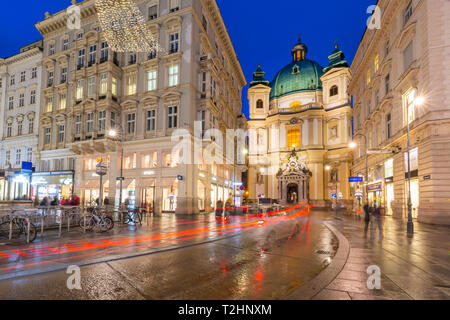 View of St. Peter's Catholic Church on Graben at dusk, Vienna, Austria, Europe Stock Photo