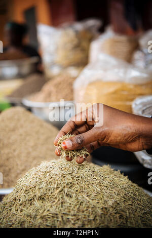 Spices on display in local market, Accra, Ghana, Africa Stock Photo