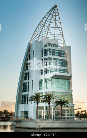 Exploration Tower Port Canaveral Florida at sunset Stock Photo