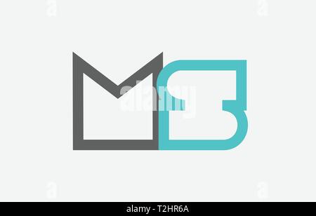 grey blue alphabet letter ms m s logo 3d design suitable for a company ...