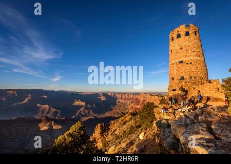 Desert View Watchtower with Grand Canyon, South Rim, Grand Canyon National Park, Arizona, USA Stock Photo