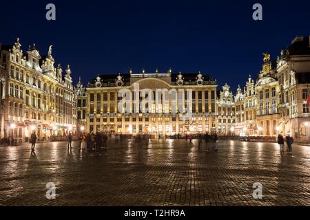 House of the Dukes of Brabant, Guild houses, Grand Place, Grote Markt, Dusk, Brussels, Belgium Stock Photo