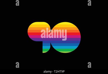 rainbow color colored colorful number 90 logo design suitable for a company or business Stock Vector