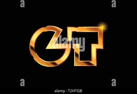 combination letter gt g t gold golden alphabet logo icon design with ...