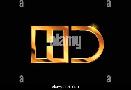 combination letter hd h d gold golden alphabet logo icon design with ...