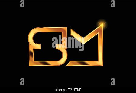 gold golden metal alphabet letter logo combination sm s m design suitable for a company or business Stock Vector