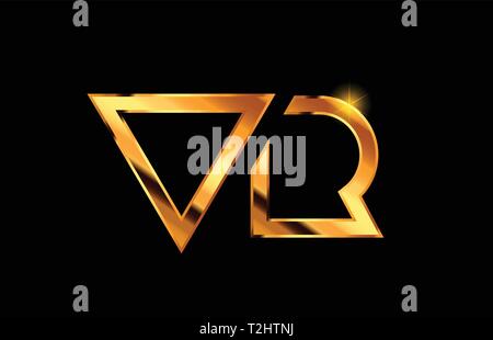 gold golden metal alphabet letter logo combination vr v r design suitable for a company or business Stock Vector