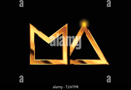 combination letter ma m a gold golden alphabet logo icon design with ...