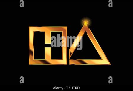 combination letter ha h a gold golden alphabet logo icon design with ...