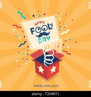 April fool's day design with explosive prank box and confetti Stock Vector