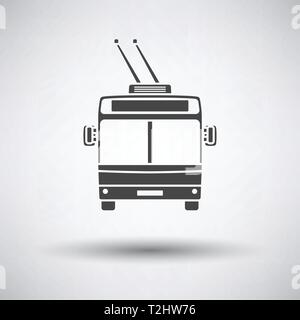 Trolleybus icon front view on gray background, round shadow. Vector illustration. Stock Vector