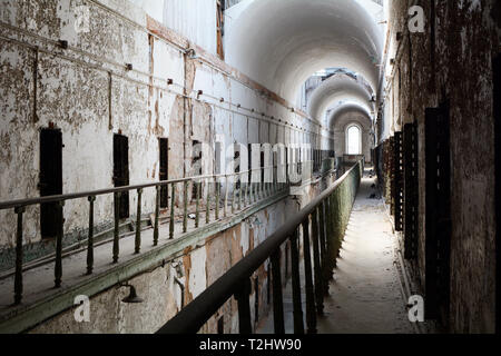 Cell Block of an Old Abandoned Prison - Eastern State Penitentiary Stock Photo