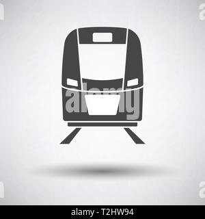 Train icon front view on gray background, round shadow. Vector illustration. Stock Vector